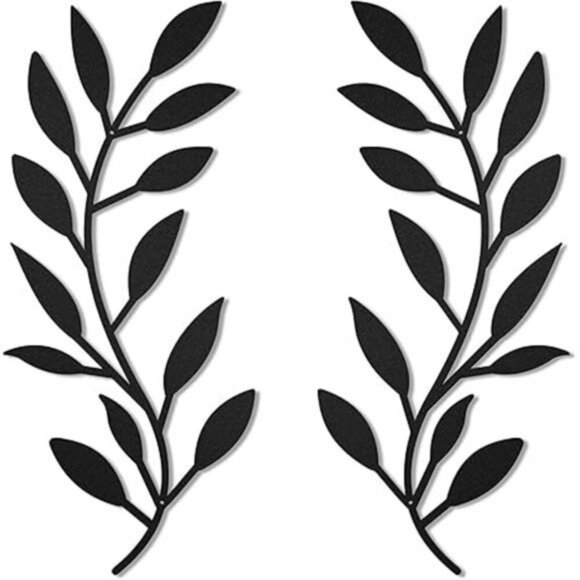 Metal Leaf Wall Art Set Black Olive Branch Decor for Living Room Hallway - Picture 7 of 7